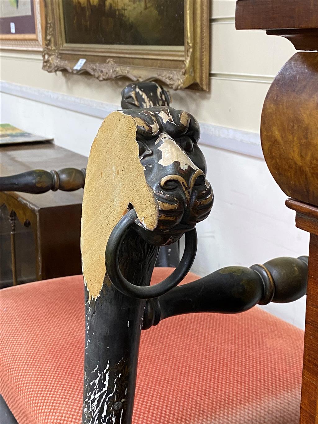 A Regency brass X frame dressing stool, from a design by Thomas Hope, width 88cm, depth 48cm, height 76cm